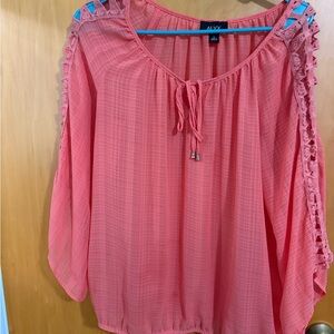 Women's Peach/coral  shear Blouse with Lace Detail